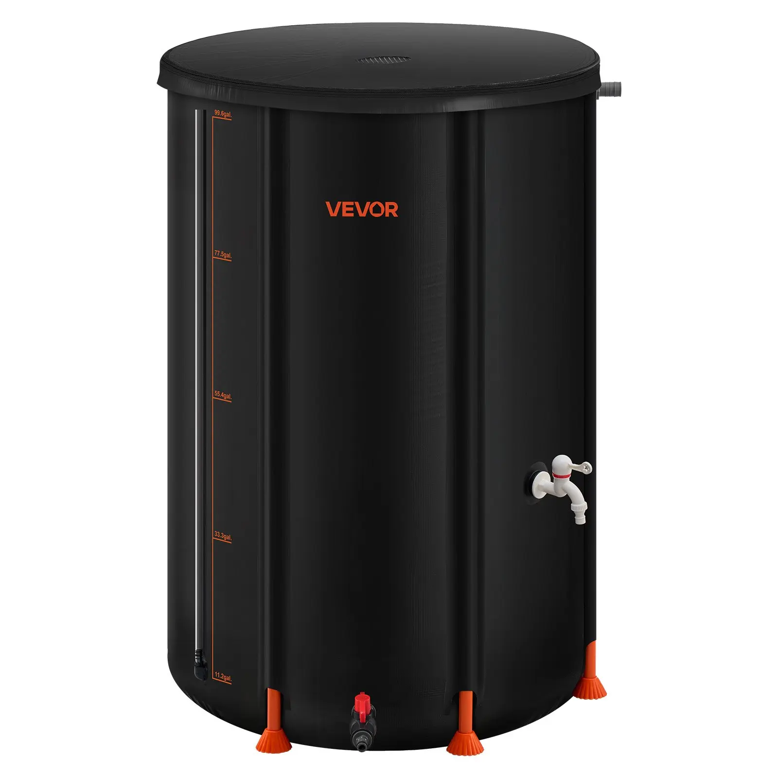 VEVOR Collapsible Rain Barrel, 100 Gallon Portable Rain Water Collection Barrel, 1000D PVC Rainwater Collection System, Garden Water Catcher Tank Storage Container with Spigot Overflow Kit, Black