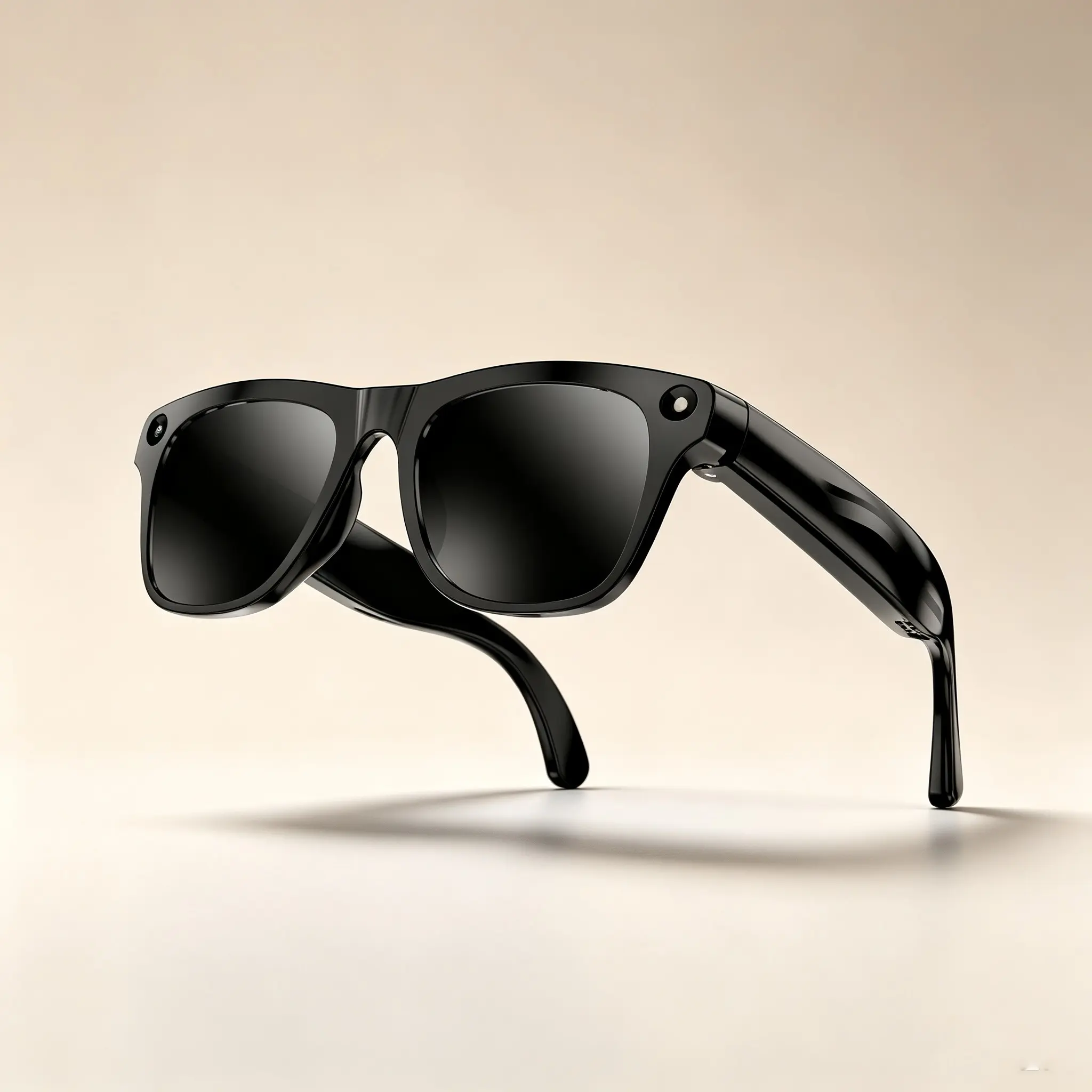 Smart camera glasses with 8MP HD lens, photo, video and audio recording, AI translation, Bluetooth audio calls, 290mAh battery life, and three types of lenses included.