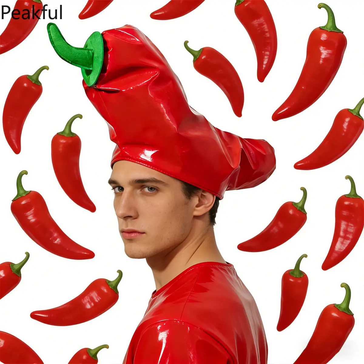 Over-Sized Chili Pepper Party Hat for Adults, Funny Chef Easter Costume Prop & Stage Role-Playing Accessory, Novelty Spicy Food Theme Headwear for Halloween & Costume Parties