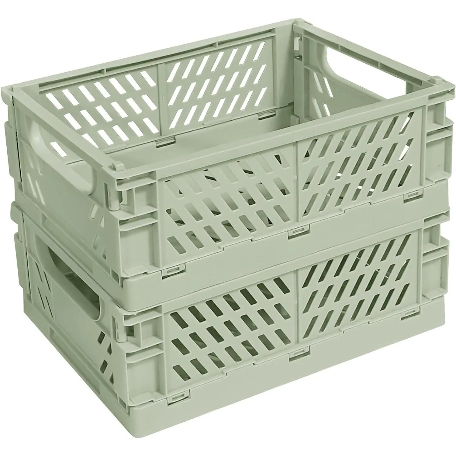 Small Pastel Plastic Storage Bins, 2-Pack Foldable Crates, Colorful Storage Baskets for Classroom, Kitchen, Office, Bedroom, Desktop, Home Decor (Green, 9.8" x 6.5" x 3.8")Gift