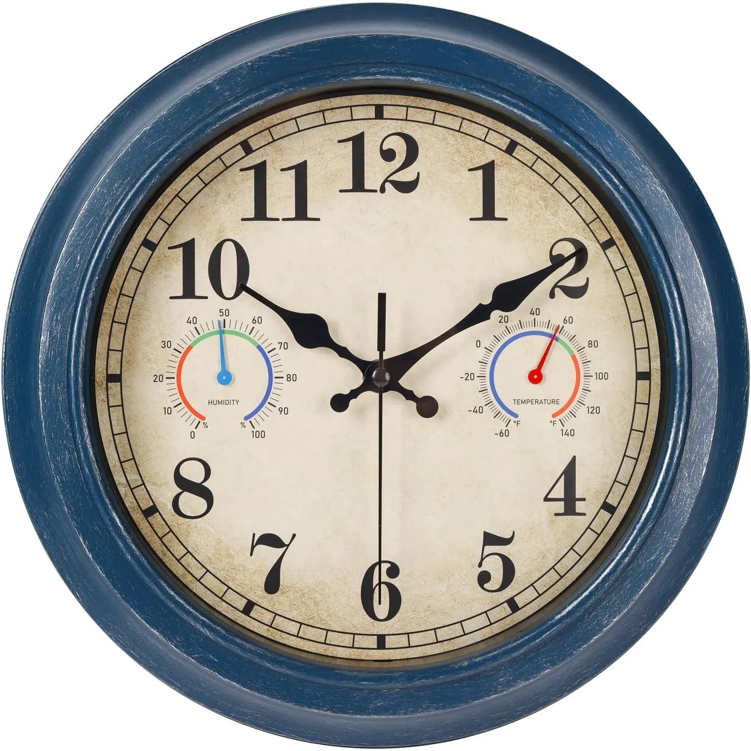 12 Inch Waterproof Indoor/Outdoor Wall Clock with Thermometer & Hygrometer Combo for Patio, Pool, Garden, Bathroom Decor - BlueGift