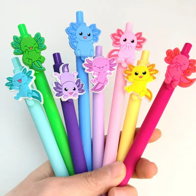 20/30pcs Creative Simple Cute Axolotl Design Retractable Ballpoint Pen Set, Aesthetic College Student Note Taking Pens, Campus Theme Back-To-School Classroom Supplies Neutral Ink Pens, Press-Down Style