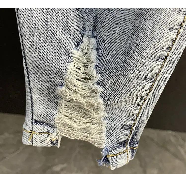 Men's Shaved Trendy Ripped Jeans Ruffian Handsome Summer Slim-fitting Pants Trendy Brand Man Clothes Designer Beggar Pants Men