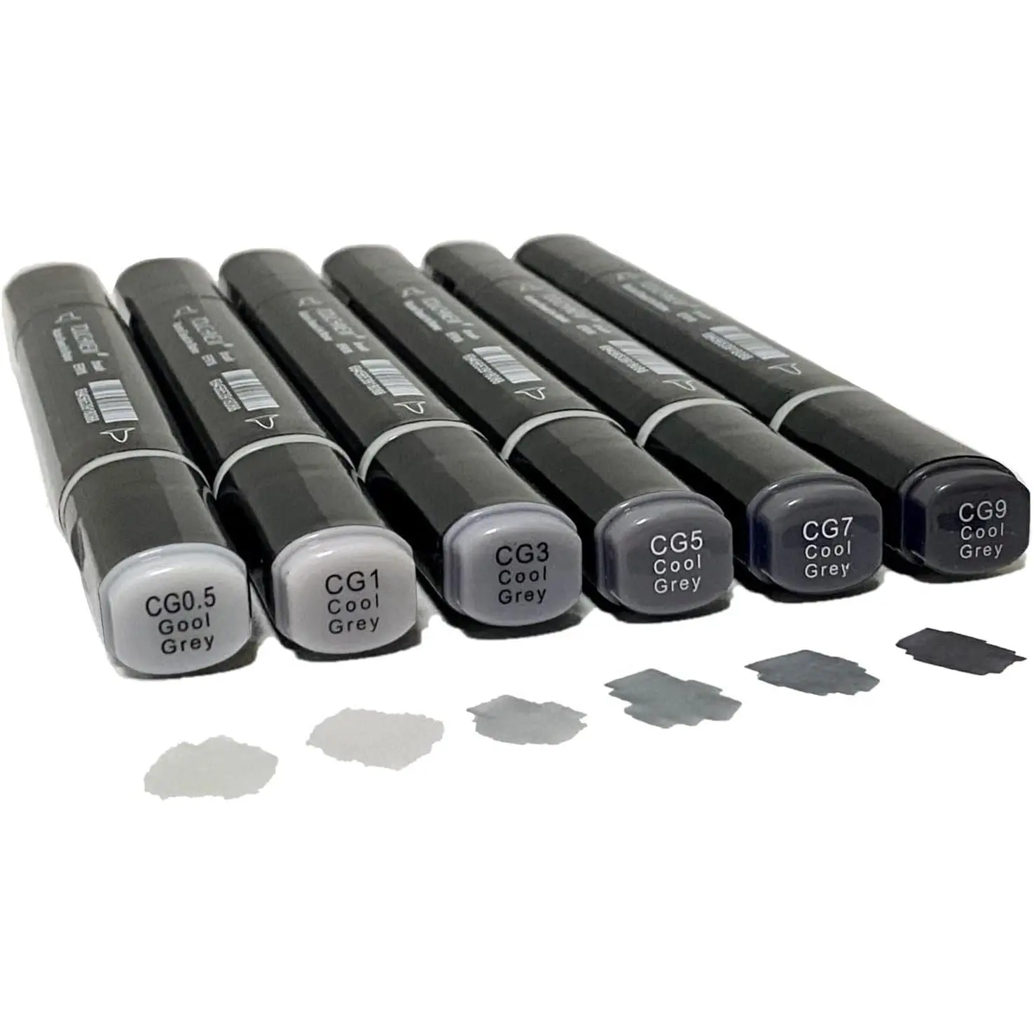 6 Pack Grey Gray  Markers, Double Tipped Soft Fine Tips and Brush Art Marker (Grey)