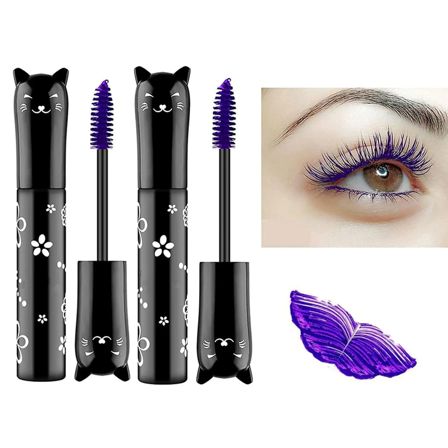 2 PCS Purple Cat eye mascara　Colored Makeup Waterproof Fast Dry Eyelashes Curling Lengthening Makeup Eye Lengthening, Lifting, Curling