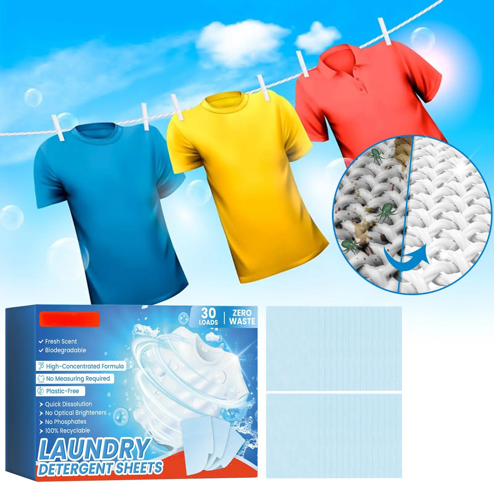 Plant-Based Concentrated Laundry Strips, 0-Waste Plastic-Free Odor-Killing Detergent Sheets, Deep-Cleaning Stain-Remover for Sweat/Food/Mold, Biodegradable Fresh-Scent Travel Laundry Solution household items,Pure,Glass,Washing,Nano,P,Sh,P,Outdoor