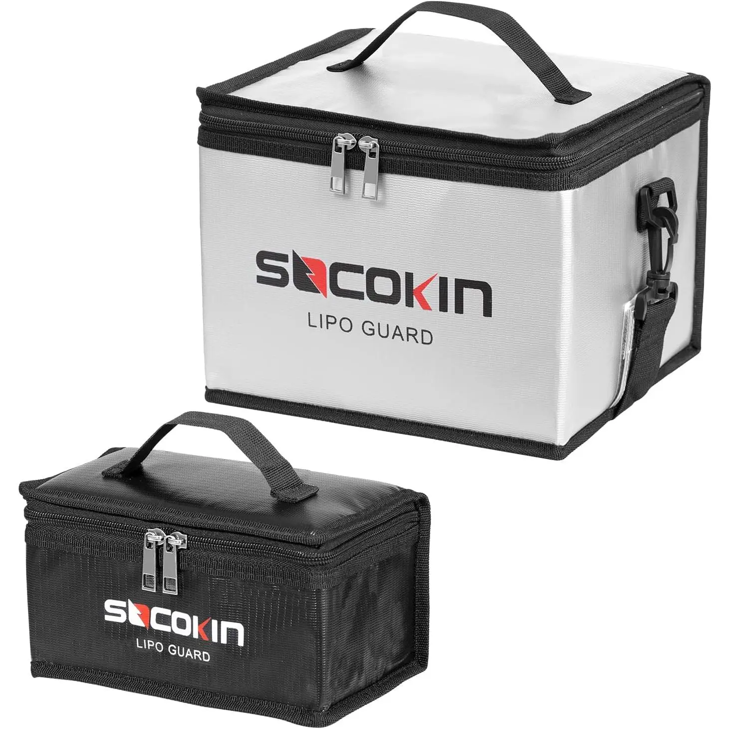2-Pack Large Capacity Fireproof Explosionproof Lipo Battery Safe Bag with Detachable Adjustable Strap for Charging and Storage (Tool Organizer Bag), Detachable Strap