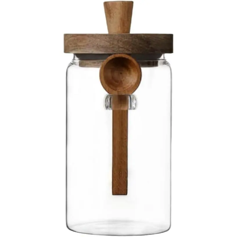 34oz Glass Jar with Wooden Lid & Spoon, Food Storage Containers Coffee Jar Coffee Grounds Container, Food Storage Canister, Kitchen Pantry Storage Container