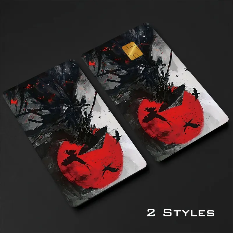 1 Set of 2 Japanese Samurai Design Credit Card Stickers, Self-Adhesive Durable PVC Material, Suitable for Credit Cards, Transit Cards, Debit Cards, Keys, etc., Protects Bank Cards, Perfect as Party Gifts or Holiday Giveaways