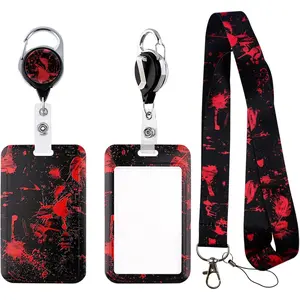 Cool Lanyards for ID Badges, Black and Red Badge Holder with Lanyards & Retractable Badge Clip,   Lanyard with  for Men, Boys, Girls