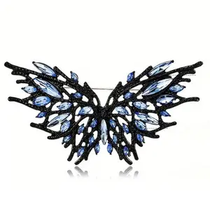 Fashion Dark Wind Crystal Studded Butterfly Brooch Angel Wing Vintage Rhinestone Feather Pins for Women Banquet Accessory