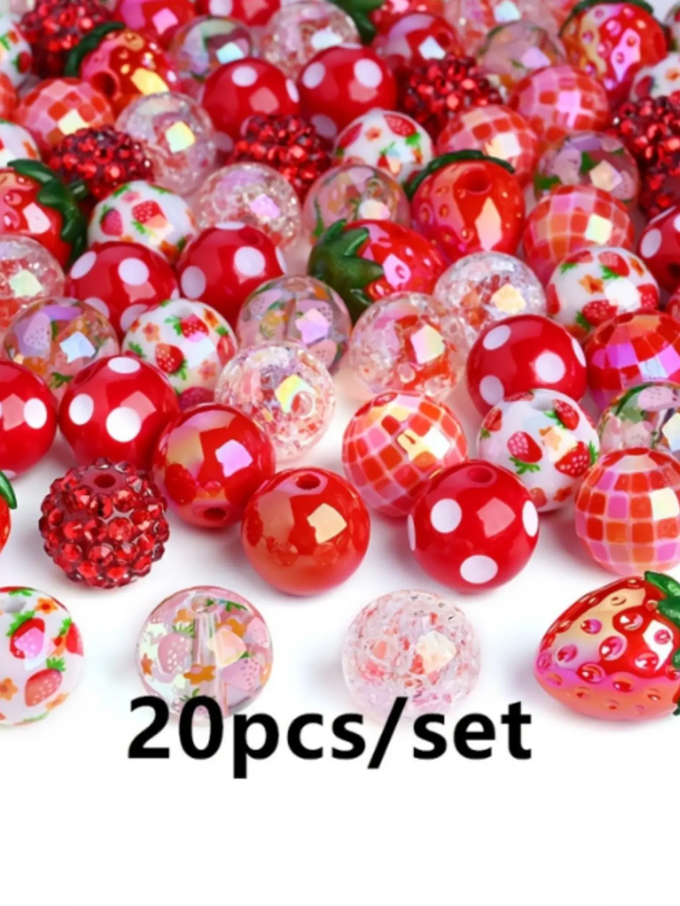 20-Piece Classic Strawberry Series Cute Glossy Red Bead Set | Fun Disco Ball Retro Polka Dot Resin Beads, Perfect for DIY Jewelry Making (Bracelets, Necklaces & Keychains), Ideal Gift for Best Friends | Exclusive Prime Day Special Offer