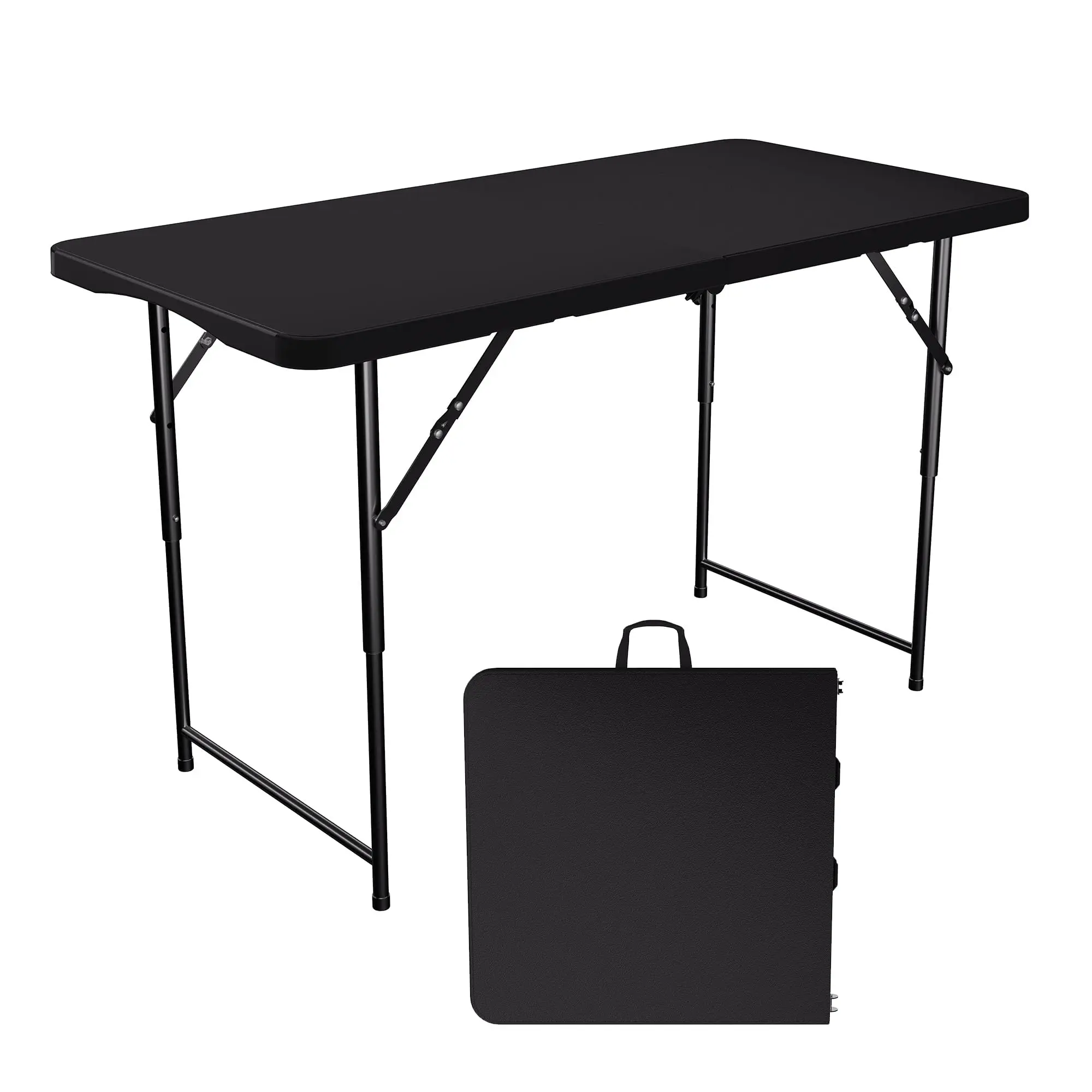 Plastic Folding Table 4FT 3 Adjustable Height HDPE Foldable Picnic Desk with Carry Handle for Camping Party Kids Adults 1 Pack