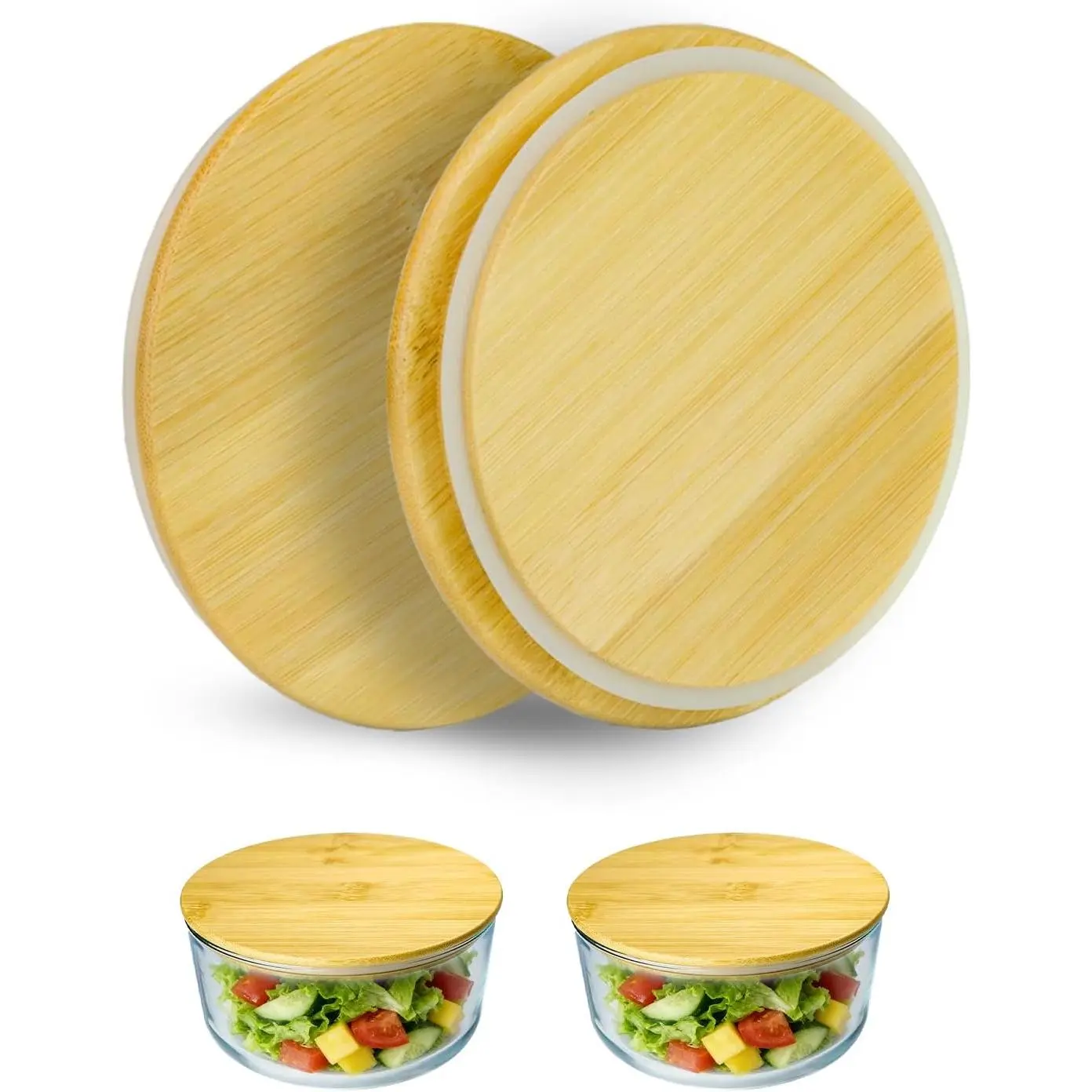 Wooden  for , Anchor Hocking Glass Containers 7200 * 2,   for  2Cup Glass Bowls, Bowl Covers with Leakproof  Gasket 2 Pack