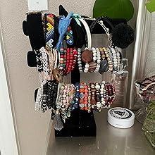 WUDYGIRL Velvet Bracelet Organizer 3-Tier Jewelry Stand for Bracelets Watches and Necklaces Women's Gift for Girls Black Durable Storage Box Multi-Level Design