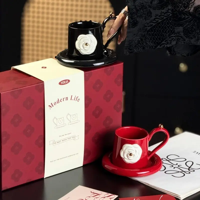 Elegant Coffee Cup and Saucer Set Gift Box, New Wedding Moving in Souvenir, Couple Matching Cups Creative Gift, High-End Design