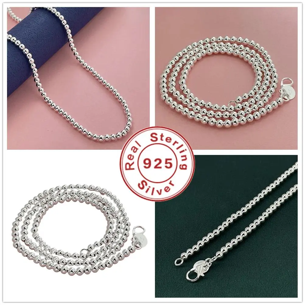 925 Sterling Silver Exquisite 4mm Buddha Bead Chain Necklace for Men and Women Luxury Wedding Party Jewelry Holiday Gift 16-24