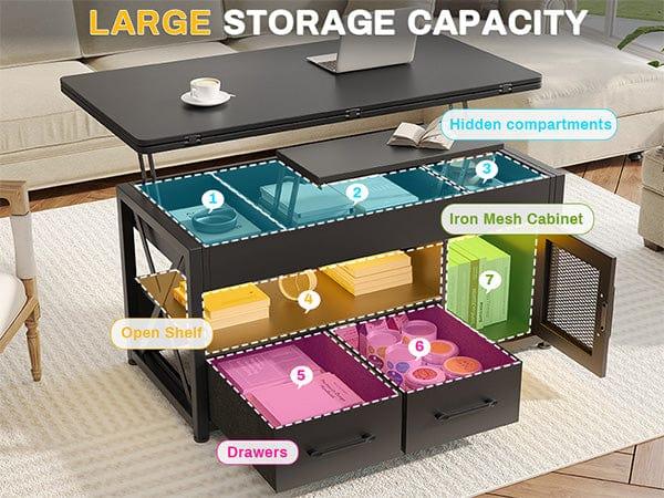 Sikaic 40in Lift Top Coffee Table Black