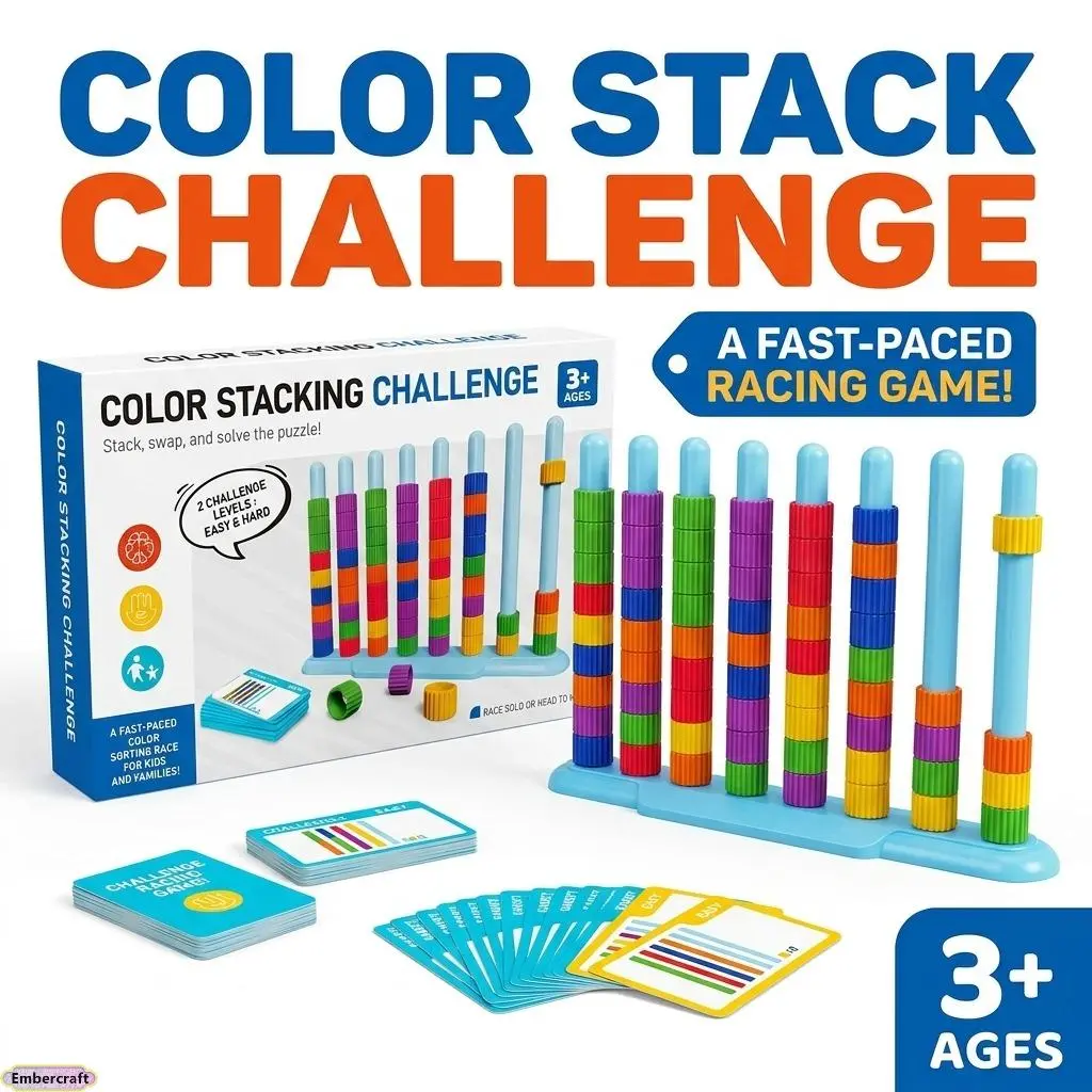 Colorful Stacking Blocks Tower Stack Game - Kids' Montessori Educational Puzzle for Pattern Recognition, Family Fun Stacking Block Game, 100% Kid-Safe Costume Jewelry Accessory