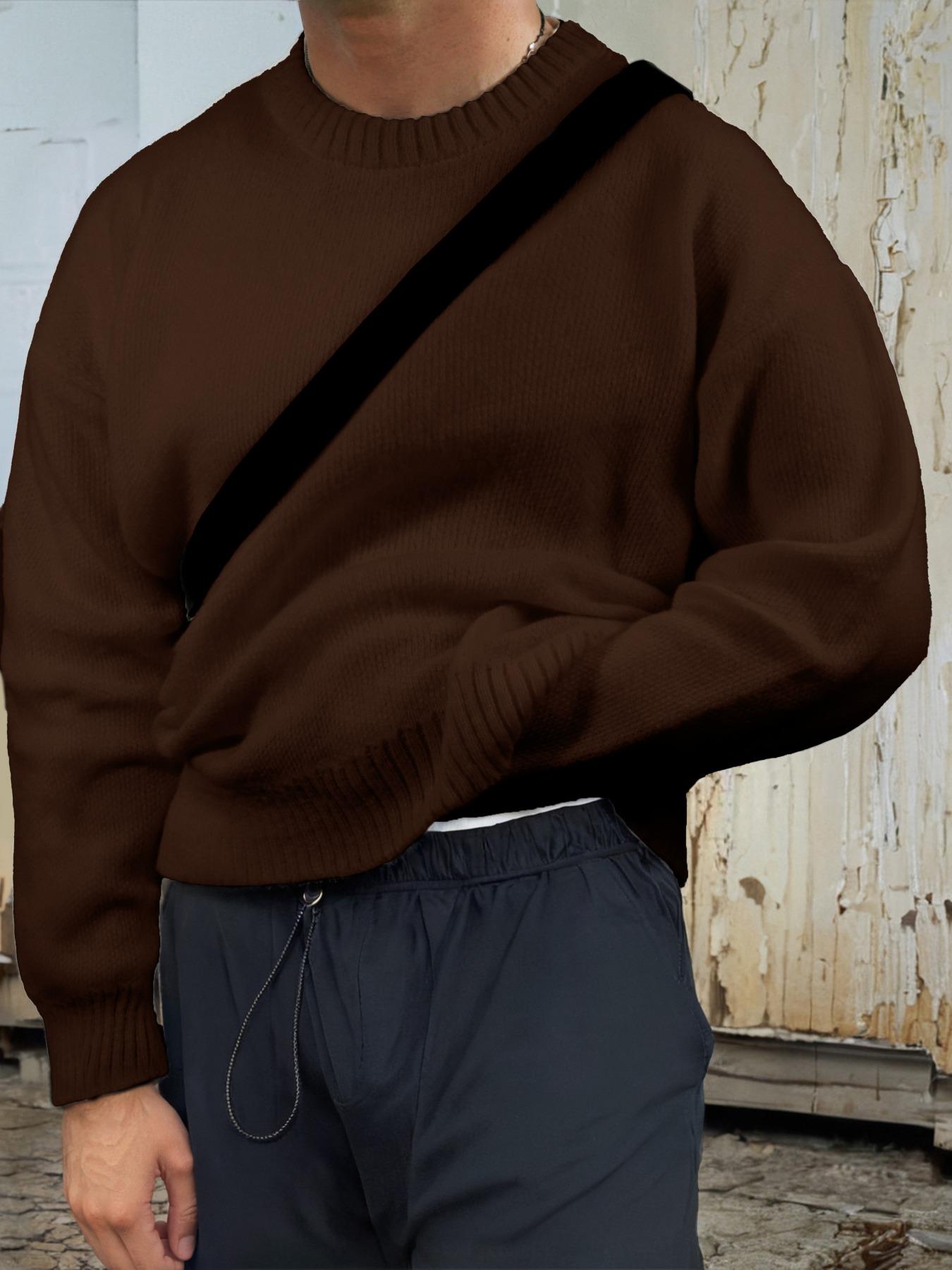 Men's Solid Color Crew Neck Sweater, Casual Fashion Long Sleeve Jumper for Fall & Winter, Men's Knitwear for Daily Wear, Knitted Pullover, Tops
