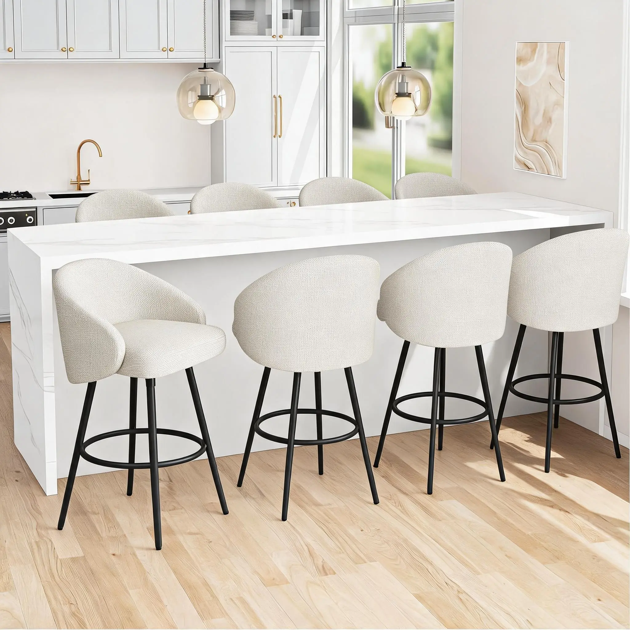 360° Swivel Bar Stools Set of 6-8 – 25.4" Counter Height Barstools with Back, Upholstered Seat, Metal Frame & Footrest for Kitchen Island & Dining Room
