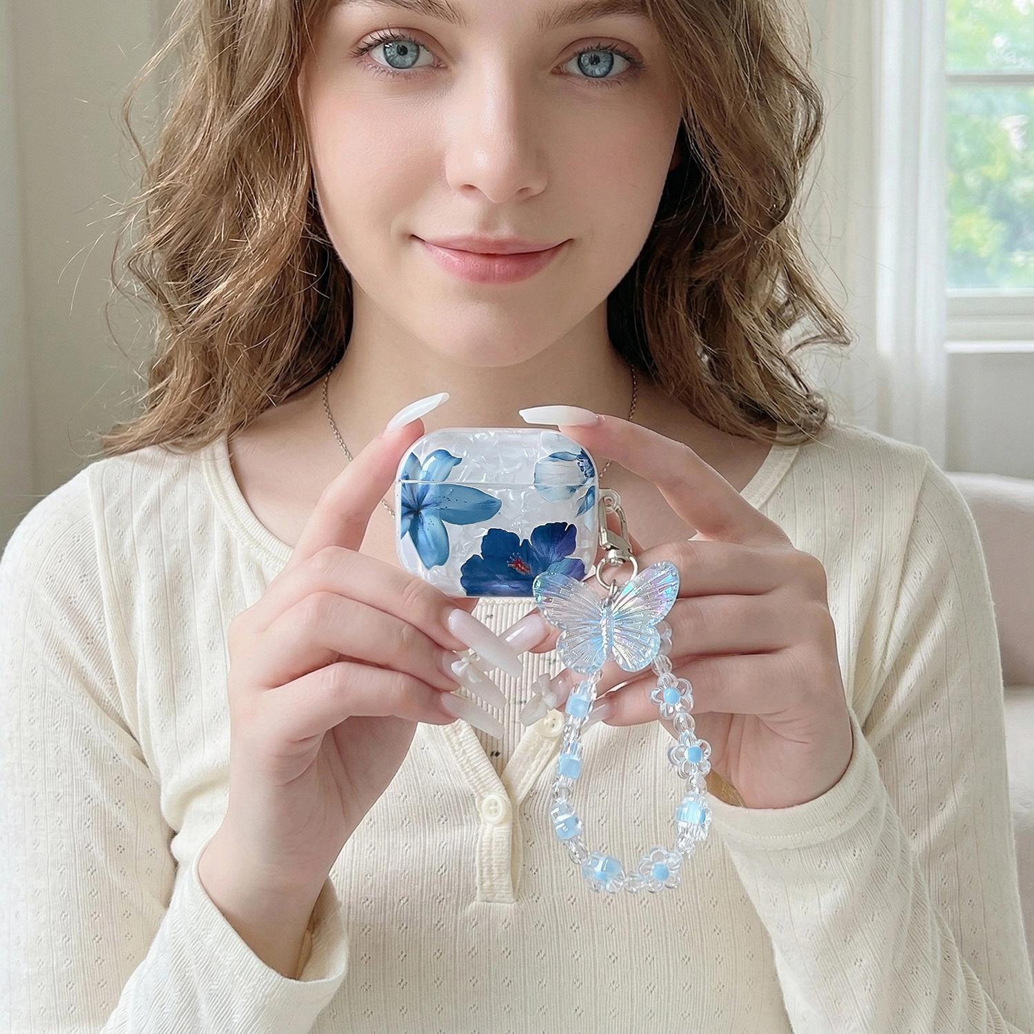 for Airpod Pro 3 4 2 1 Case 2026 Cute Butterfly White Marble TPU Protective Cover with Keychain Case for Girls Women