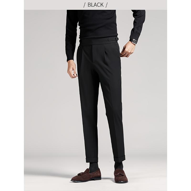 Men's waist less short black pants - mid waist loose fit, hanging fabricBusiness casual pants, suitable for all seasons, made of fashionable men's elastic fiber material. Menswear Spandex