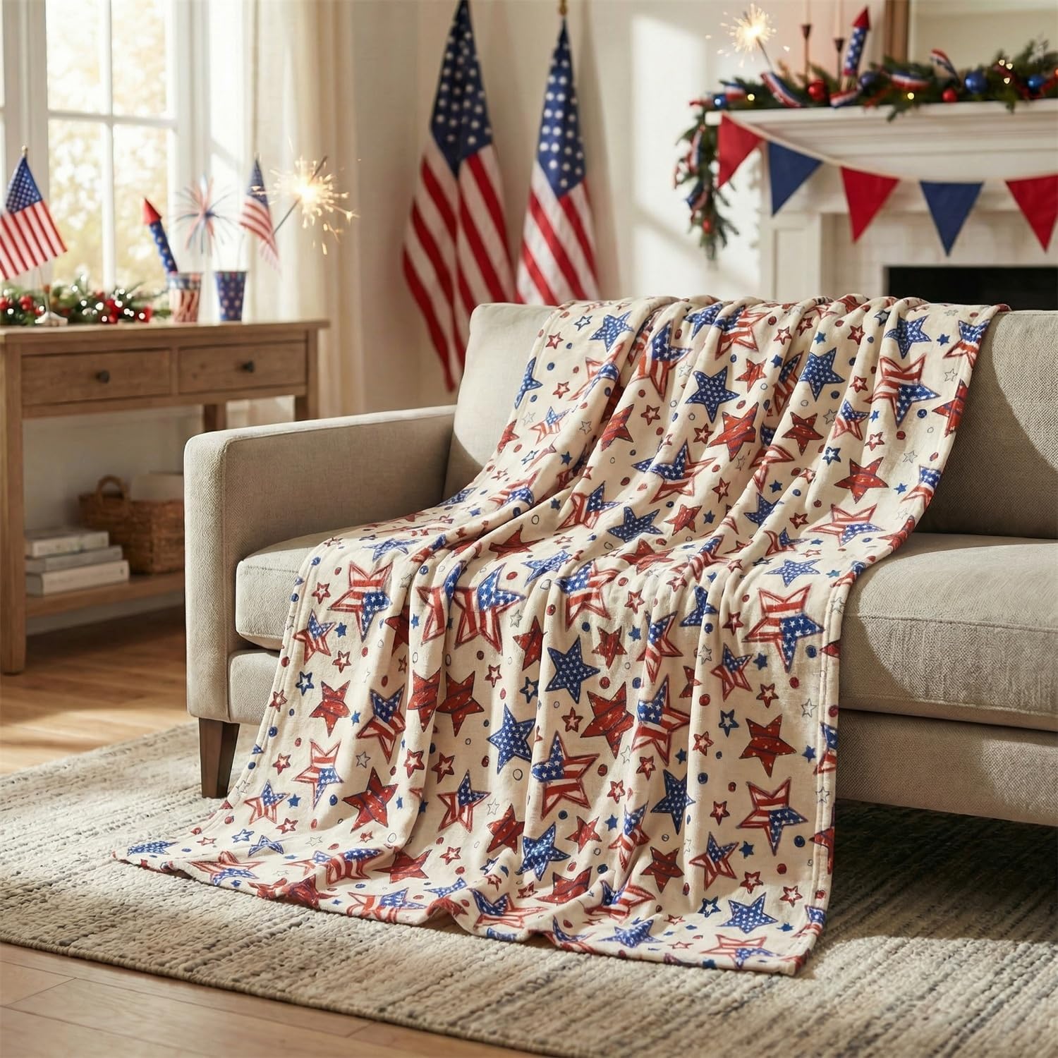 Horaldaily 4th of July Flannel Blanket Throw, Patriotic Veterans Day American Flag Soft Fuzzy Plush Cozy Fleece Blankets for Couch Sofa Bed Decor, Ideal Gifts for Kids Adults 50x60
