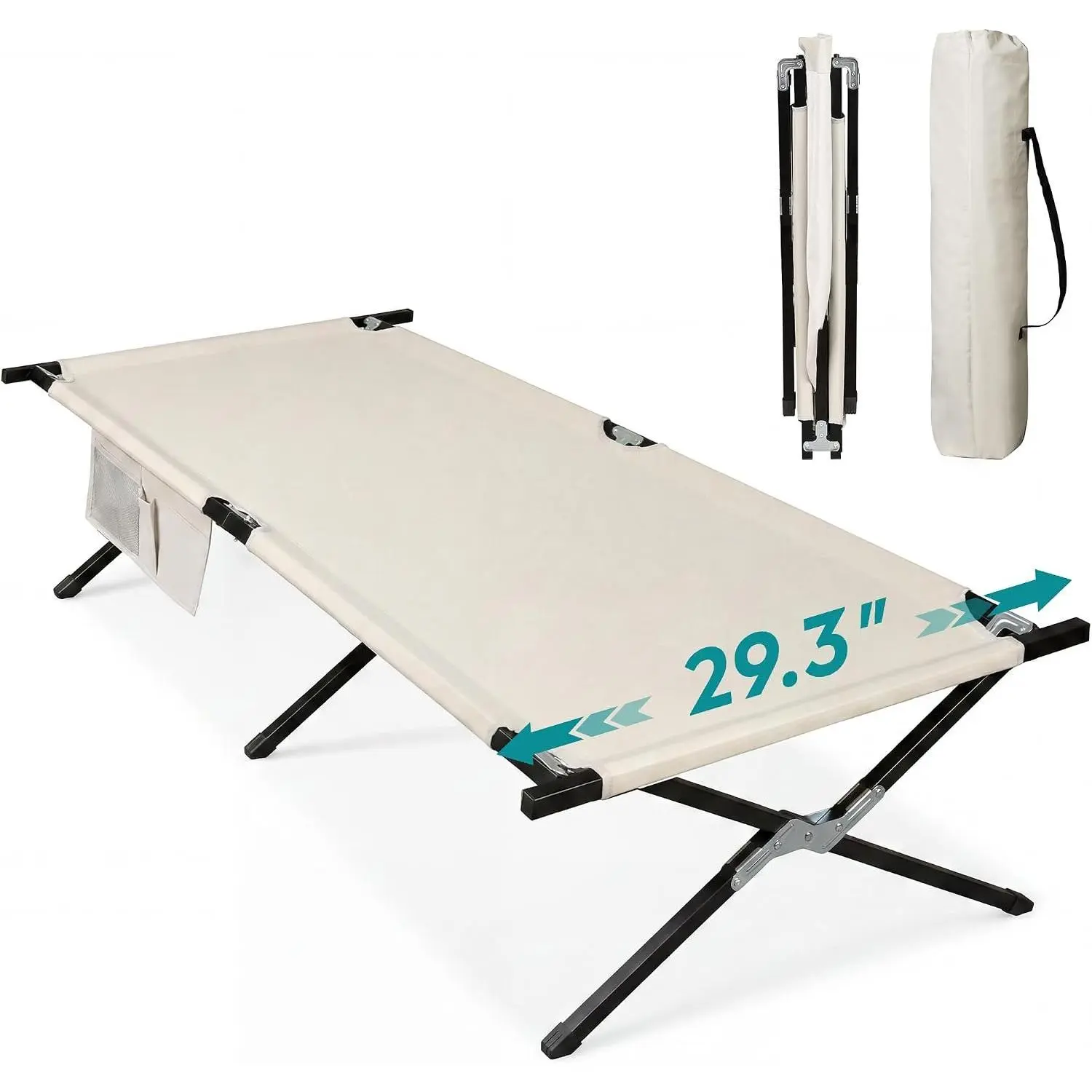 Military Camping Cots with Carry Bag for Adults, Indoor Sleeping Cot | Portable Folding Cots, Sleeping Cots for Adults, Side Pocket Included, Supports 300 Lbs, Easy to Set up and Use