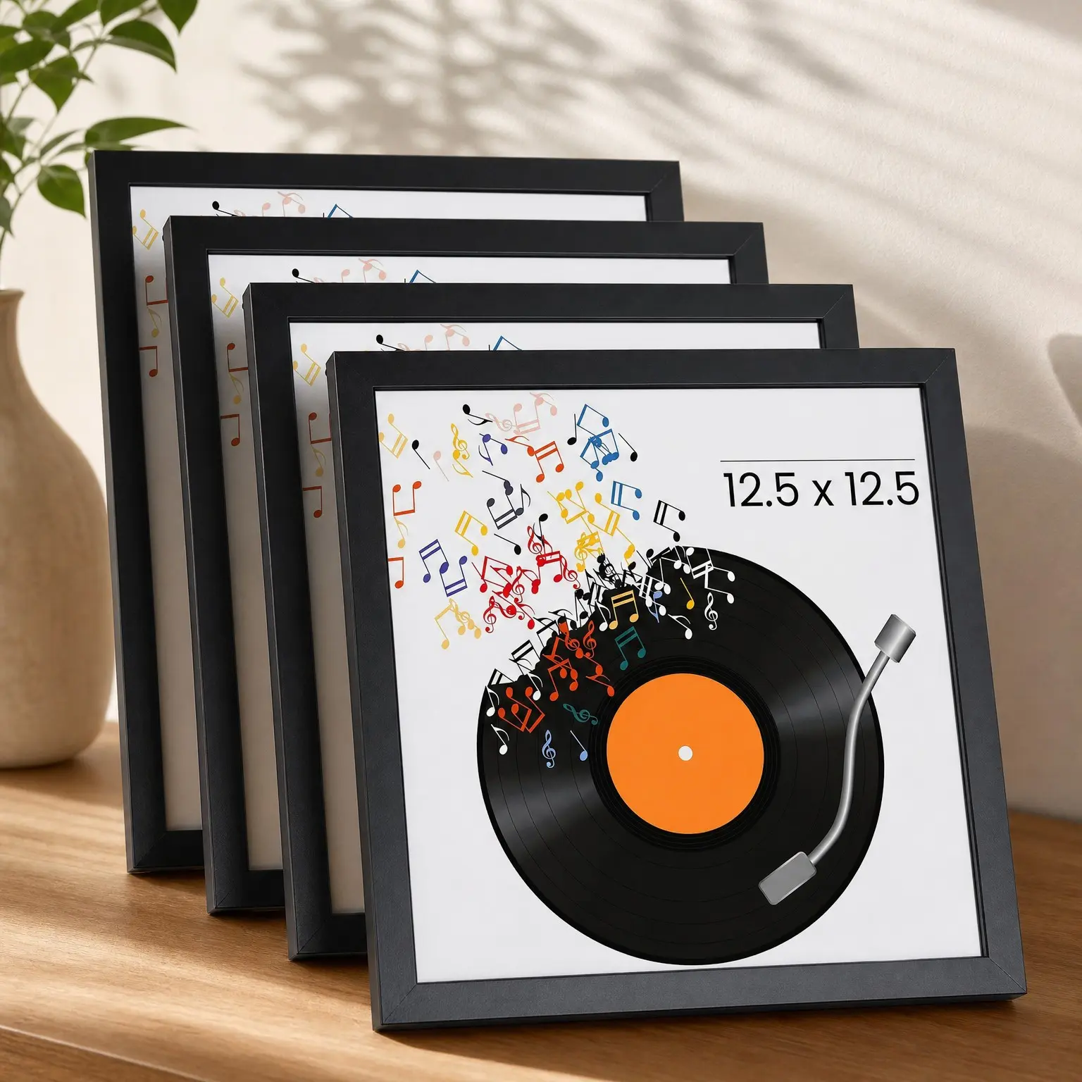 Vinyl Record Frame 12.5x12.5 Inches, 4 Pack Black Display for 12 Inch Album Cover, Gallery Wall Decor, Record Collector GiftGift