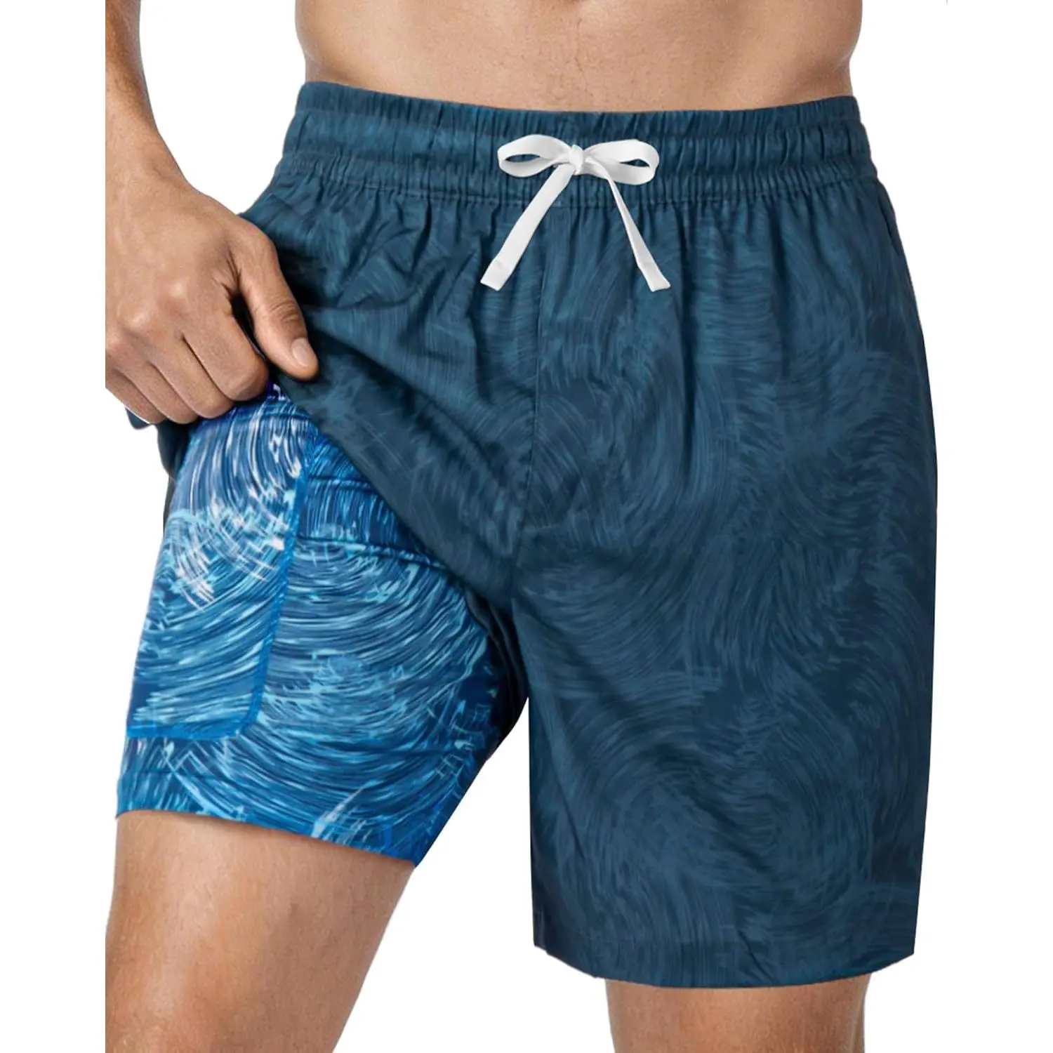 Men's Swim Trunks, 2 in 1 Board Shorts Swimsuit Quick Dry Beach Shorts with Pockets Compression Liner Bathing Suits