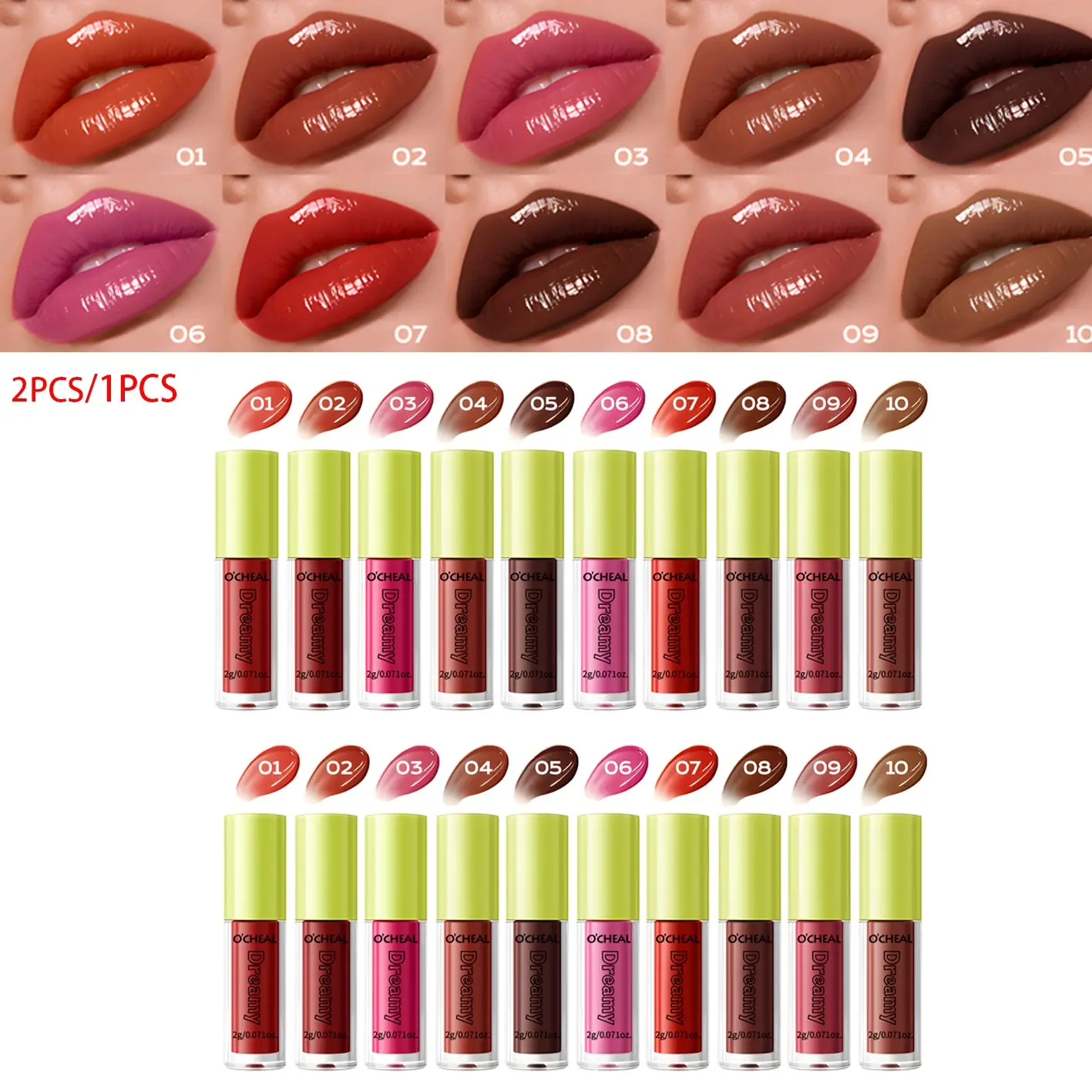 10-Color Lip Gloss Set, Long-Lasting Moisturizing, Waterproof & Smudge-Proof, Multi-Functional Highlighting, Natural Look Makeup Kit
