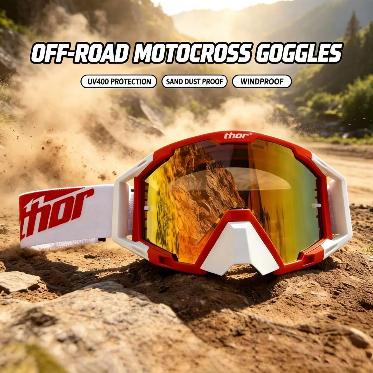 Outdoor Off-Road Motorcycle Windproof Dust-Proof Dirt Bike Motocross Goggles, UV Protection Anti-Shock Safety Glasses, Outdoor Sports Cycling Eyewear