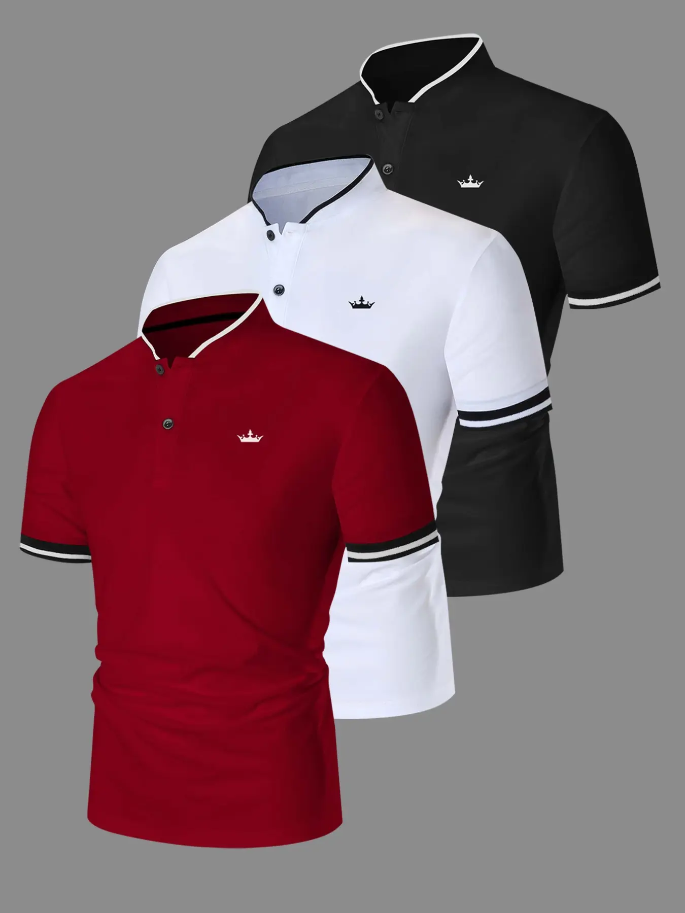 3-Pack Men's Button-Front Polo Shirts, Comfortable Fit Golf Shirts, Slimming Design, Ideal for Daily Casual Wear, Sporty Style, Athletic Style Shirt