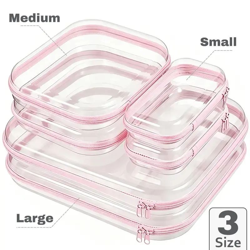 🧳 3-Piece Clear Makeup Bag Set Cosmetic Storage Bag