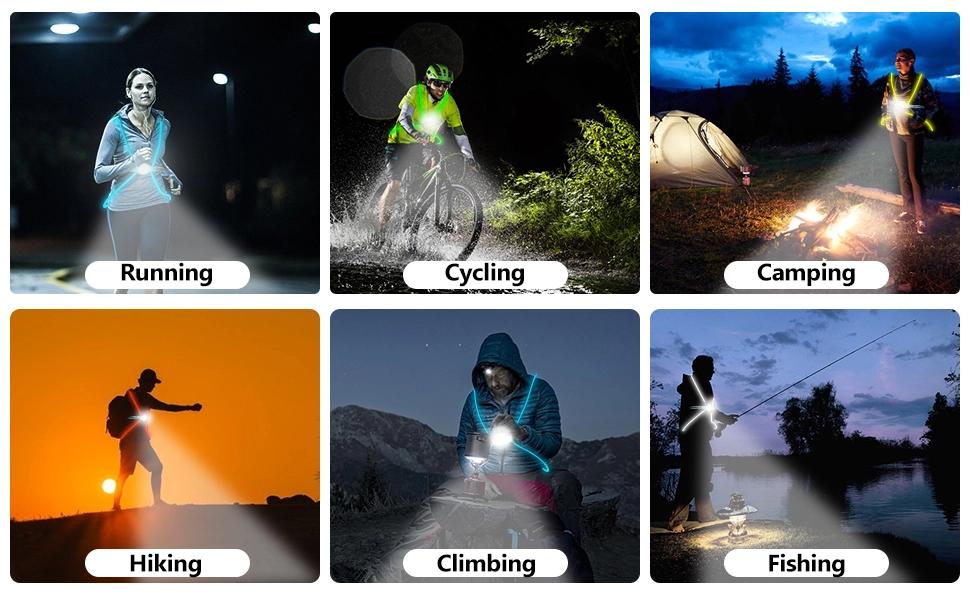 LED Reflective Running Vest with Front Light,Running Lights for Runners,Reflective Running Gear for Men/Women Running,Cycling or Walking, High Visibility Warning LED Lights