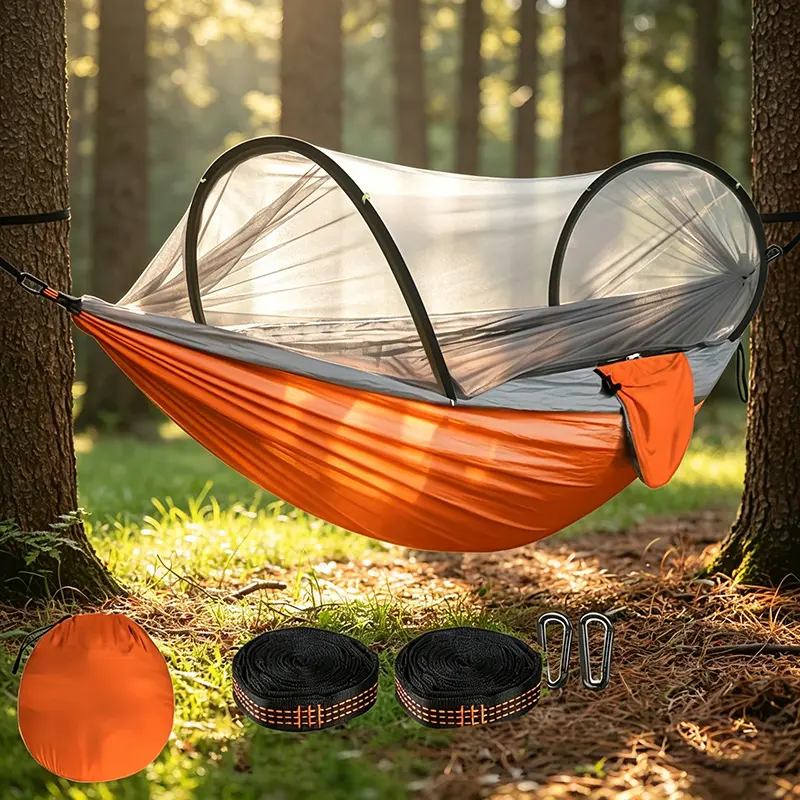 Outdoor Hammocks for The Yard, Camping Hammocks, Portable Single And Double Hammocks, Lightweight Nylon Parachute Hammocks with Hanging Straps, Suitable for Outdoor Use, Gardens, Mosquito-Proof Hammocks