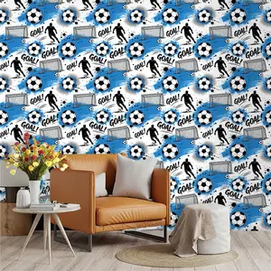 Football Graffiti Wallpaper Roll, Soccer Player Silhouette, Classic and Football, PVC Adhesive Backing, Living Room Decor