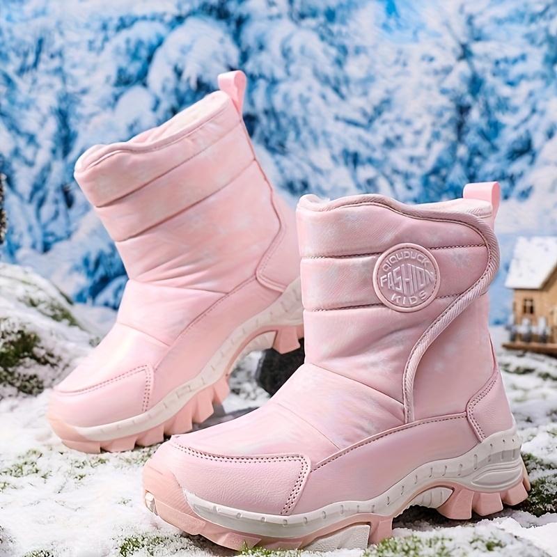 Children's sports snow boots, new autumn and winter fashion snowflake warm -lined long boots for girls, high-quality thick padded closure for teenagers, Christmas gift sports shoes for children