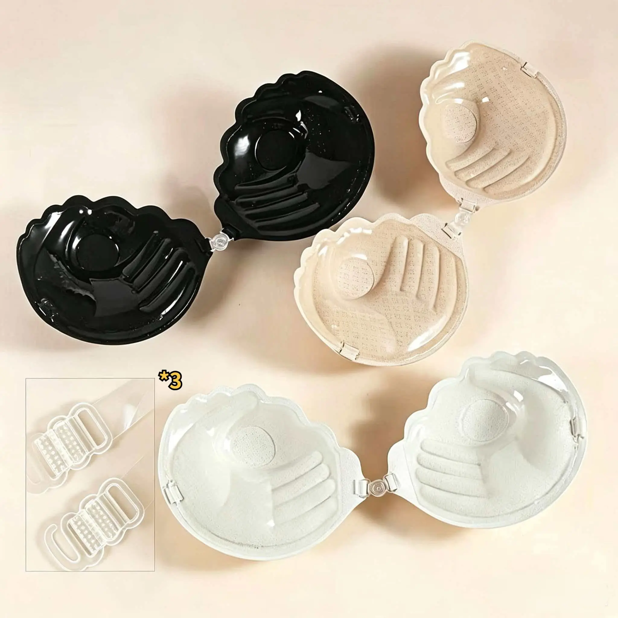 3 Pairs Adjustable Breast Adhesive Patches, Lift and Support, Anti-Boob Protrusion, Thickened, Wedding Photo Special, Includes Straps, Bridal
