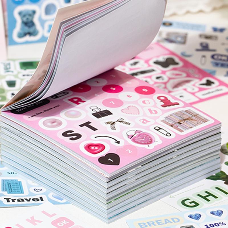Square Art Sticker Book, 20 Sheets/book Vintage Style Design Stickers, Alphabet Stickers, Creative DIY Decorative Sticker Scrapbook Materials for Notebooks, Water Bottles, Photo Albums, Gift-Wrapping Labels and Handmade Crafts, Sticker Collage Pack