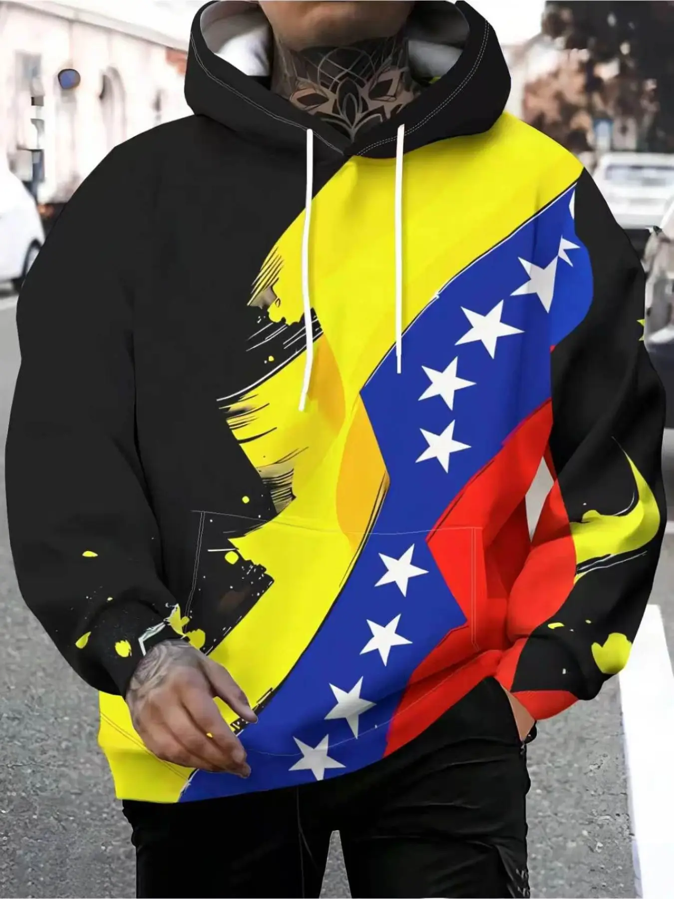 Hooded sweatshirt, Casual streetwear hoodies, Long Sleeve casual t-shirt with Venezuelan flag color high-heeled shoes design, features a front pocket, suitable for spring and autumn, casual sportswear, machine washable, suitable for daily wear