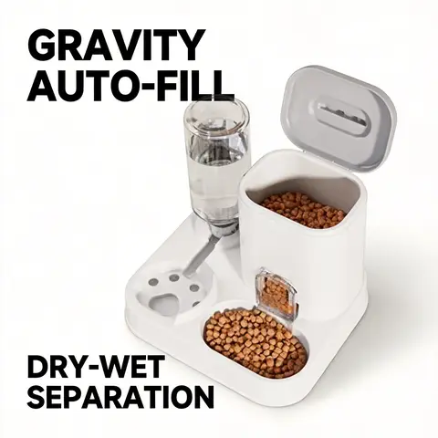 2-in-1 Automatic Pet Feeder, Large Capacity Gravity Food & Water Dispenser, Easy Clean Design, Universal for Cats and Dogs, Auto Feeding Station