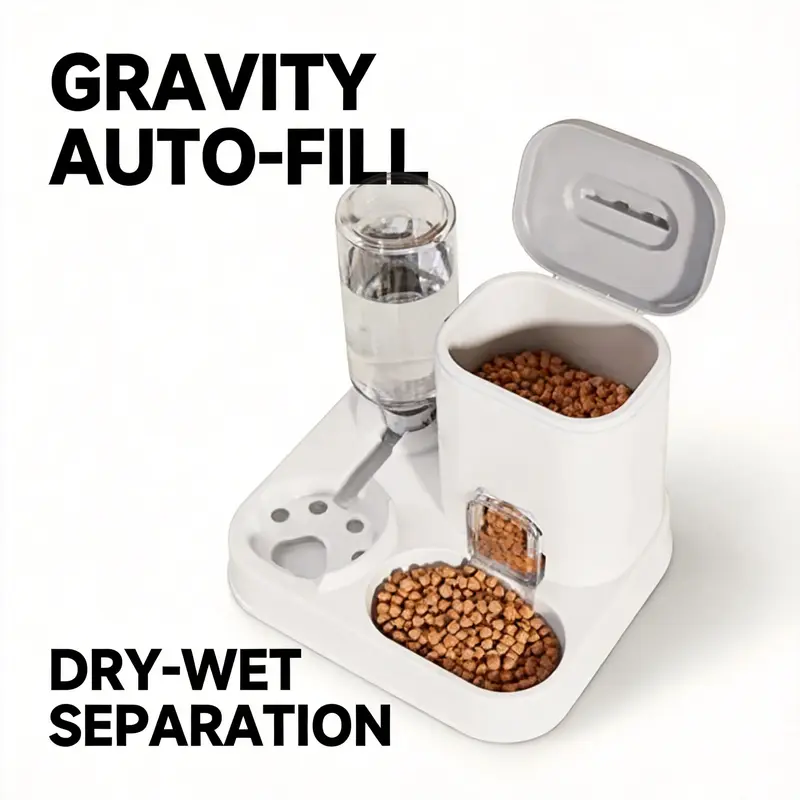 2-in-1 Automatic Pet Feeder, Large Capacity Gravity Food & Water Dispenser, Easy Clean Design, Universal for Cats and Dogs, Auto Feeding Station