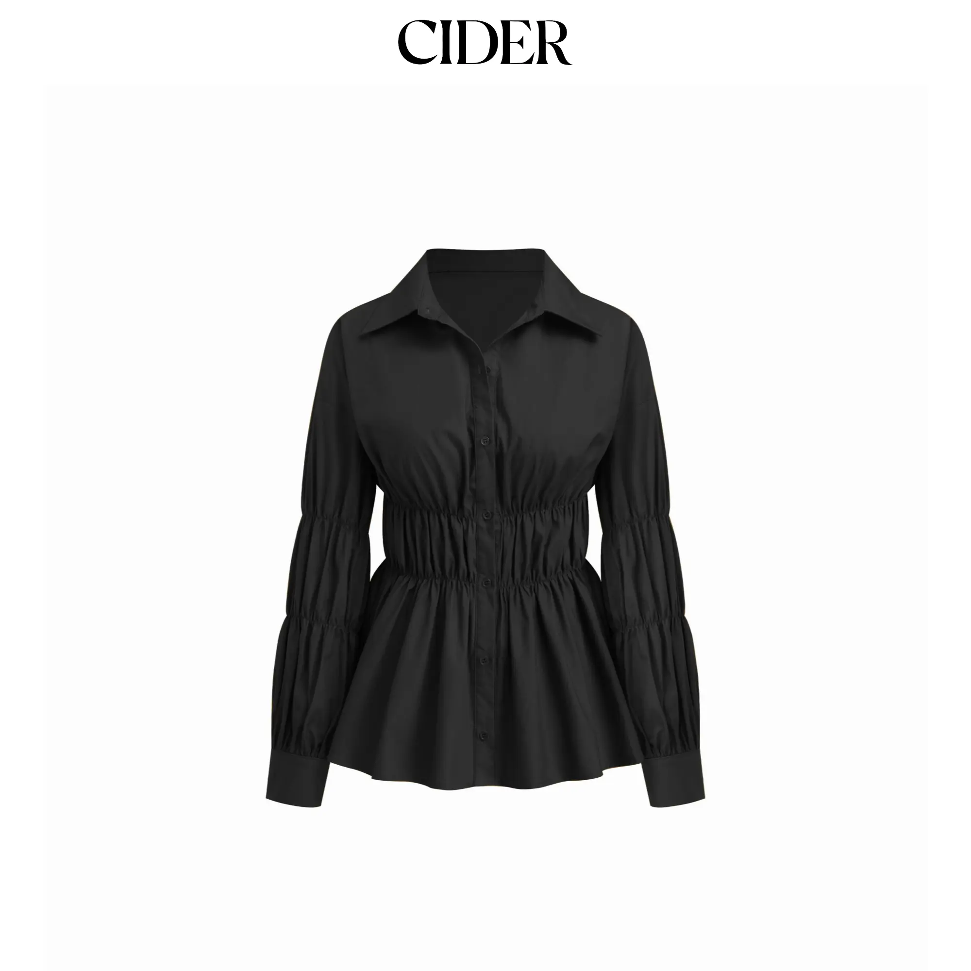 Cider Collar Shirred Ruffle Hem Shirt SummerFinds