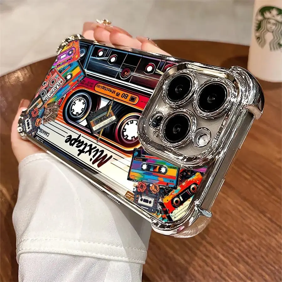 Retro cassette-shaped phone case, vintage trendy and fashionable, suitable for iPhone 17 16 15 14 13 12 11 X XS XSMAX,  Samsung four-corner shockproof transparent casual soft rubber phone protective case, a holiday gift for friends, family, and yourself