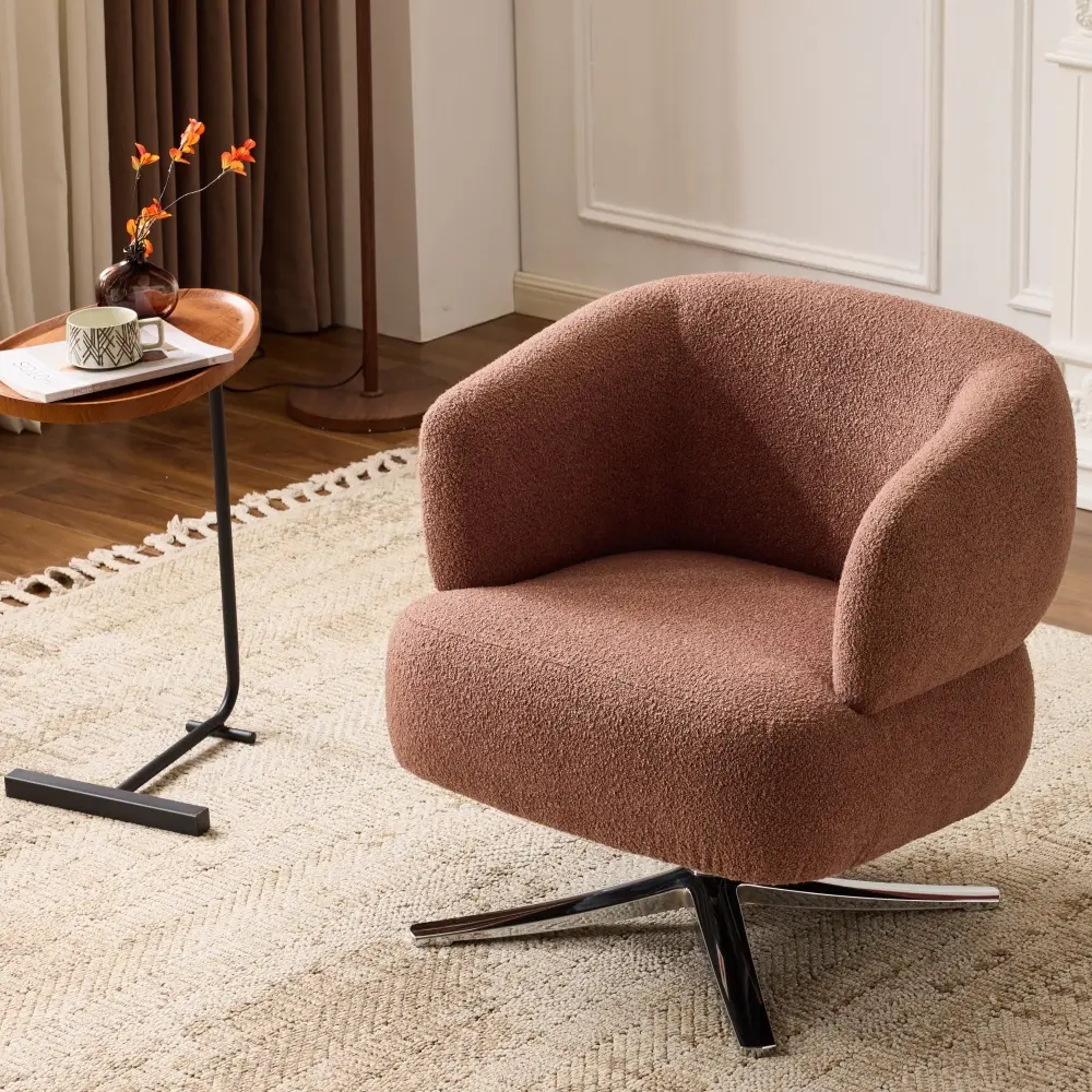 Cuddle Style Swivel Accent Chair, Cozy Leisure Barrel Chair with 360° Rotation, Comfy Upholstered Armchair for Living Room, Bedroom, Home Office, Reading Nook, Balcony, Apartment, Modern Lounge Chair Furniture, Soft Fabric Single Sofa Chair, Red