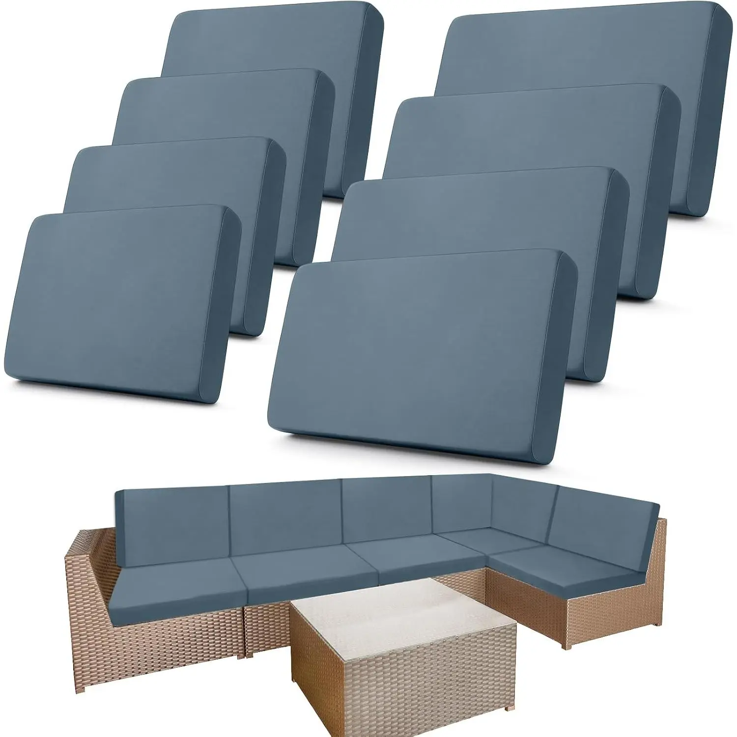 8 Pcs Stretch Cushion Covers, Gray Blue| 4 Backrests and 4 Seat, Waterproof, Breathable Thin, Furniture Protector, Sofa Slipcover