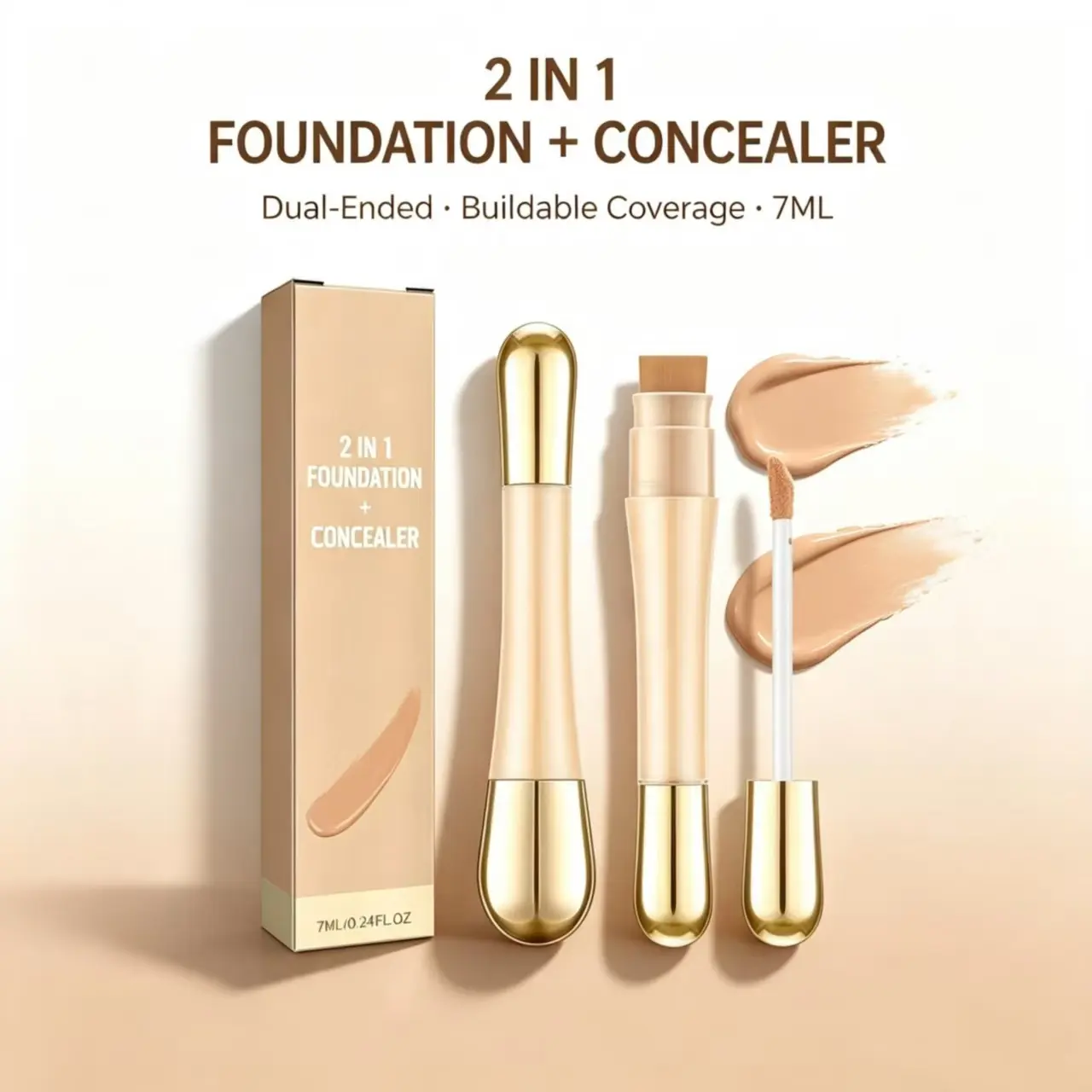 Double Head Liquid Concealer - 7ml Makeup Products with SPF 50, Natural Coverage, Pore Blurring, Minimizes Blemish, Long-Lasting, Radiant Serum Foundation, Water-Resistant, Faux Skin Tint for Spots, Acne Marks, Freckles (Olive Shade)