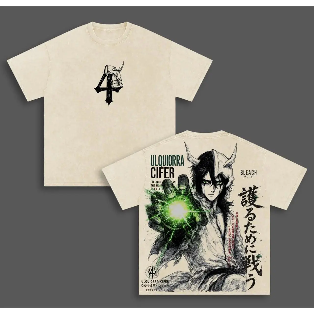 Ulquiorra Cifer Bleach Anime Men's Oversized Round Neck Short-Sleeve Cotton Graphic T-Shirt - Vintage Washed, Heavyweight, Double Printed, Rib, Relaxed Fit, Hang Dry, S, 3XL, 4XL, 5XL, Casual Top